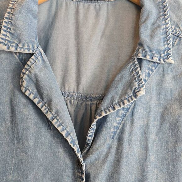 Jane & Delancy Button Up Tie At Waist Blue Short-sleeved Blouse. Size L - Picture 4 of 8